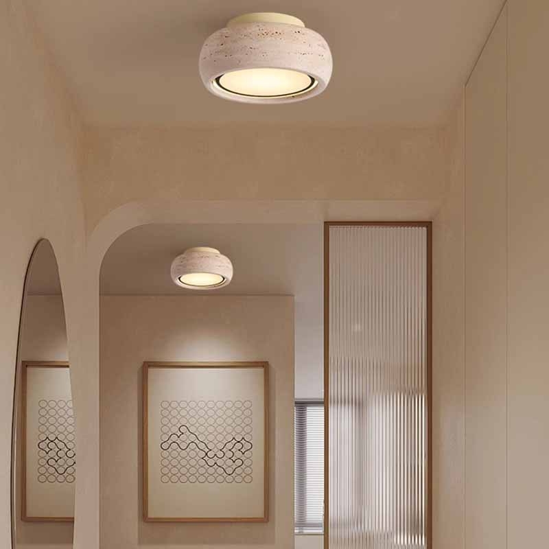 Ploché stropné LED svietidlo na balkón a chodbu, full spectrum, žltý travertín, vintage wabi-sabi štýl, retro vstupné LED