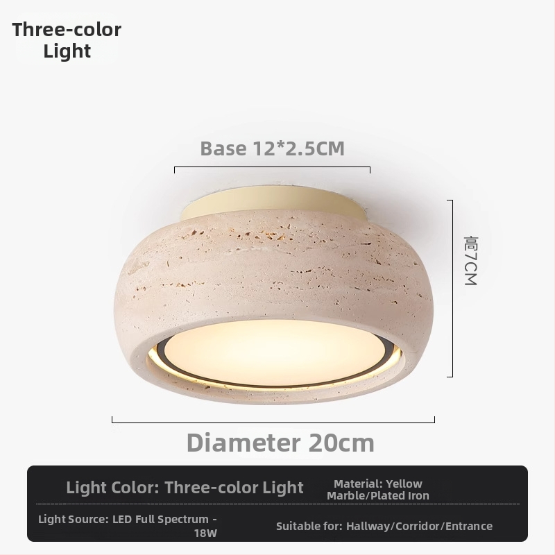 Ploché stropné LED svietidlo na balkón a chodbu, full spectrum, žltý travertín, vintage wabi-sabi štýl, retro vstupné LED