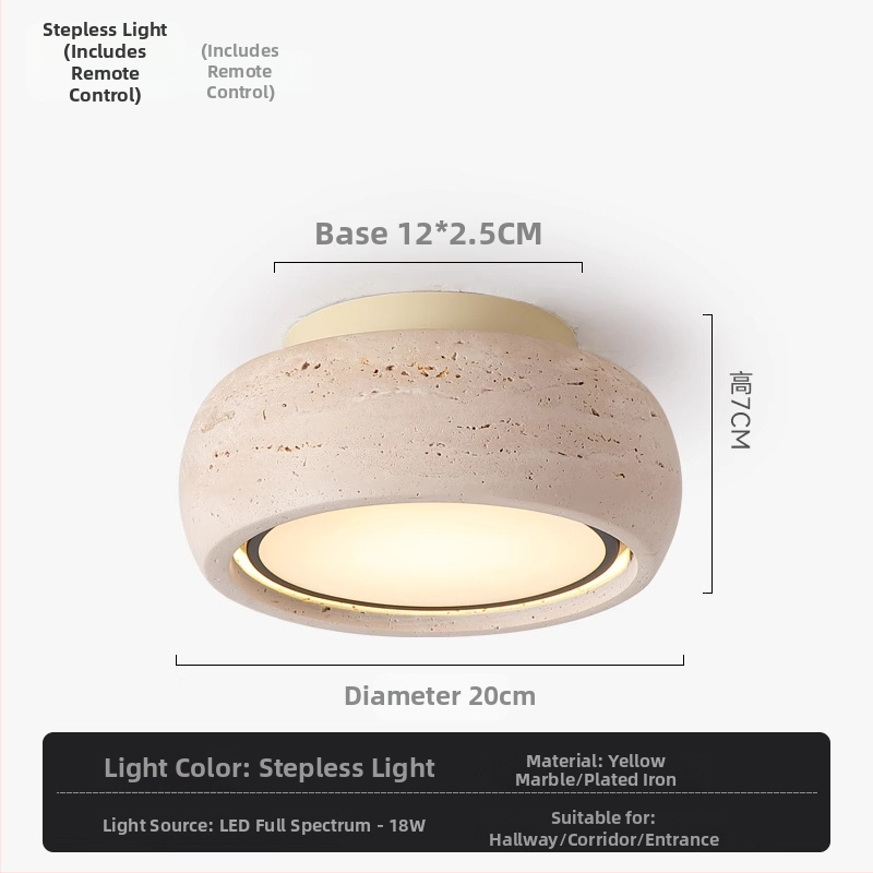 Ploché stropné LED svietidlo na balkón a chodbu, full spectrum, žltý travertín, vintage wabi-sabi štýl, retro vstupné LED