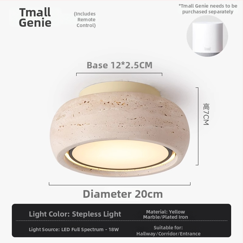 Ploché stropné LED svietidlo na balkón a chodbu, full spectrum, žltý travertín, vintage wabi-sabi štýl, retro vstupné LED