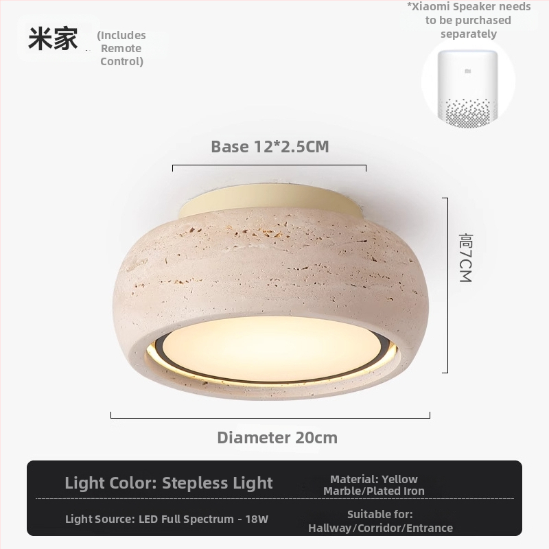 Ploché stropné LED svietidlo na balkón a chodbu, full spectrum, žltý travertín, vintage wabi-sabi štýl, retro vstupné LED