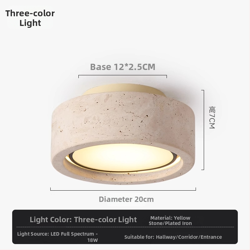 Ploché stropné LED svietidlo na balkón a chodbu, full spectrum, žltý travertín, vintage wabi-sabi štýl, retro vstupné LED