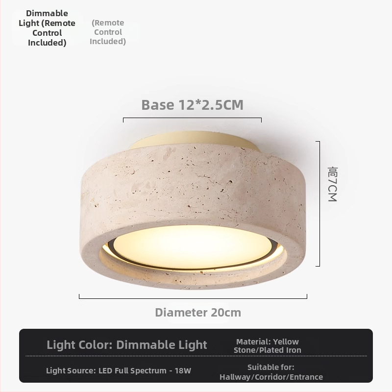 Ploché stropné LED svietidlo na balkón a chodbu, full spectrum, žltý travertín, vintage wabi-sabi štýl, retro vstupné LED