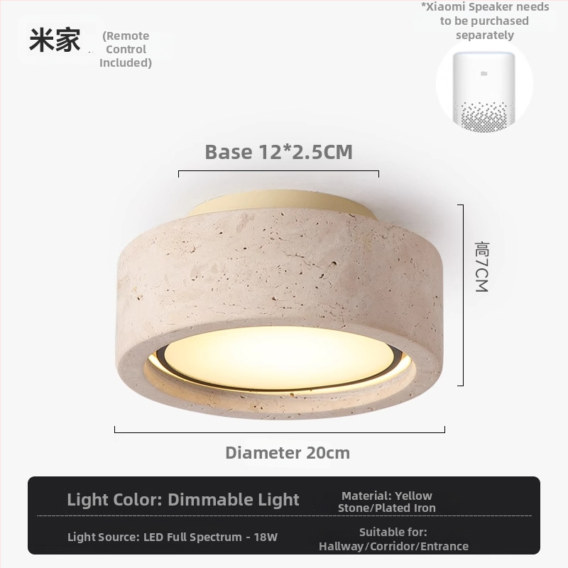 Ploché stropné LED svietidlo na balkón a chodbu, full spectrum, žltý travertín, vintage wabi-sabi štýl, retro vstupné LED