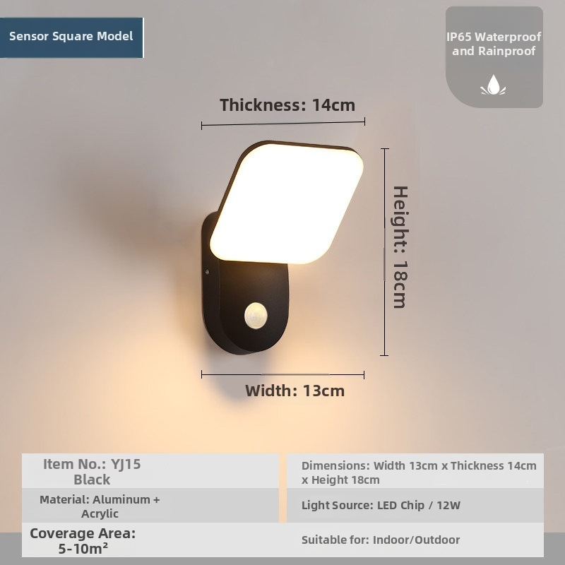 LED εξωτερικός φωτισμός τοίχου με αισθητήρα, αδιάβροχο φως κήπου για αυλή, βεράντα, μπαλκόνι και είσοδο