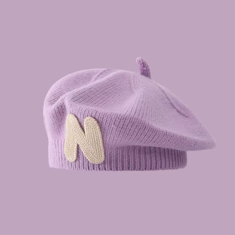Dječja pletena kapa u korejskom stilu za jesen/zimu, s appliqué natpisom N, slatka i topla.