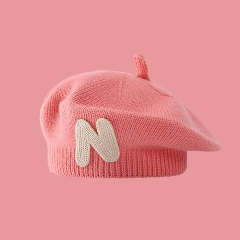 Dječja pletena kapa u korejskom stilu za jesen/zimu, s appliqué natpisom N, slatka i topla.