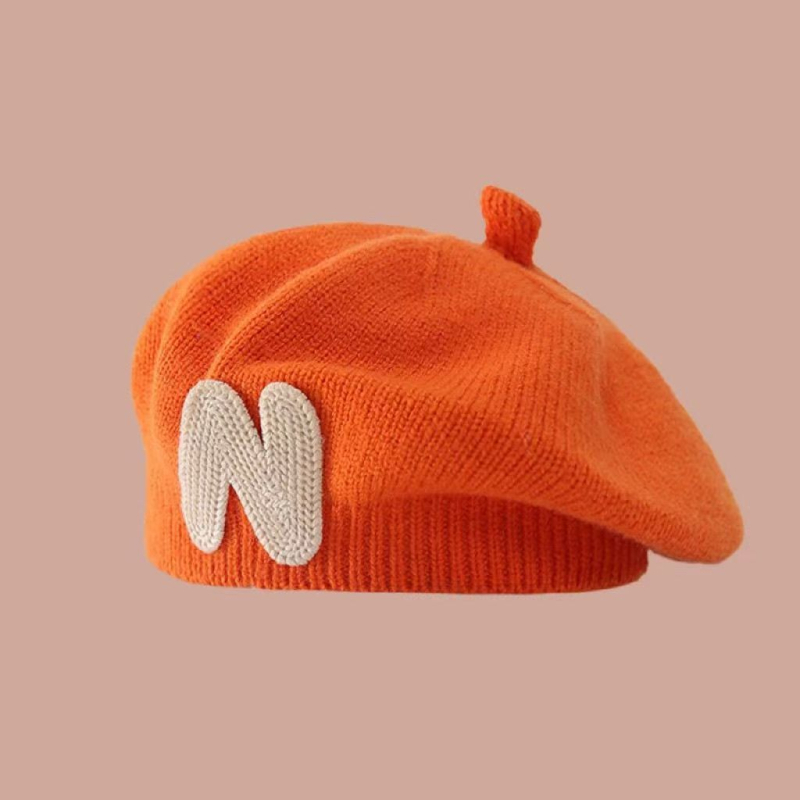Dječja pletena kapa u korejskom stilu za jesen/zimu, s appliqué natpisom N, slatka i topla.