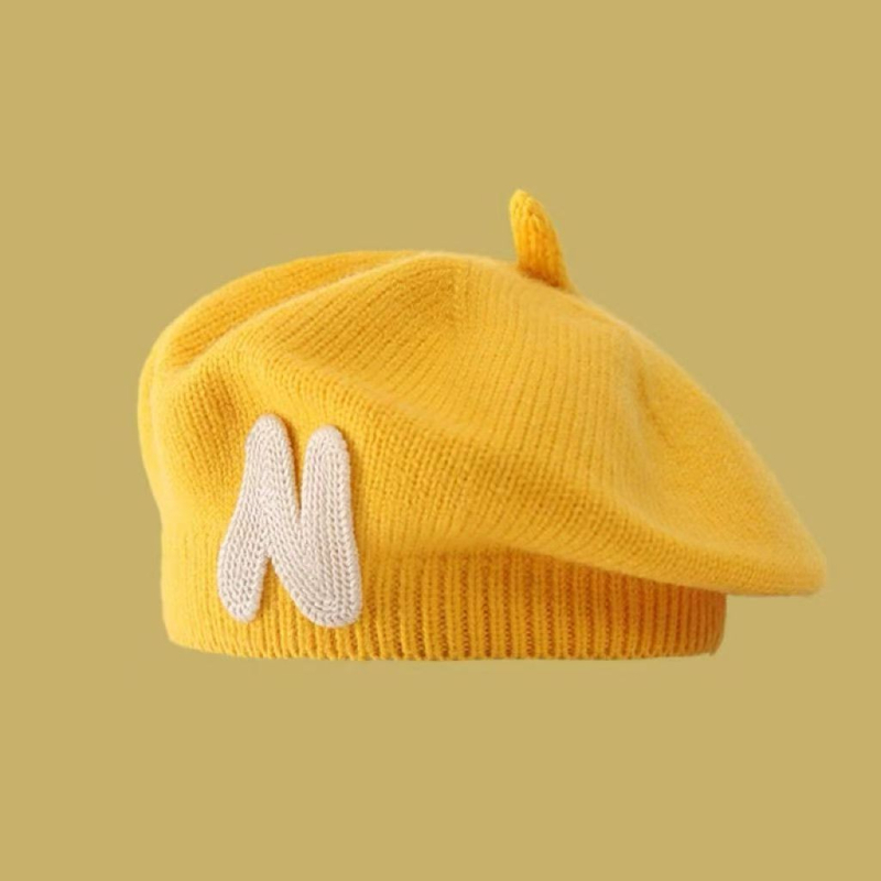 Dječja pletena kapa u korejskom stilu za jesen/zimu, s appliqué natpisom N, slatka i topla.