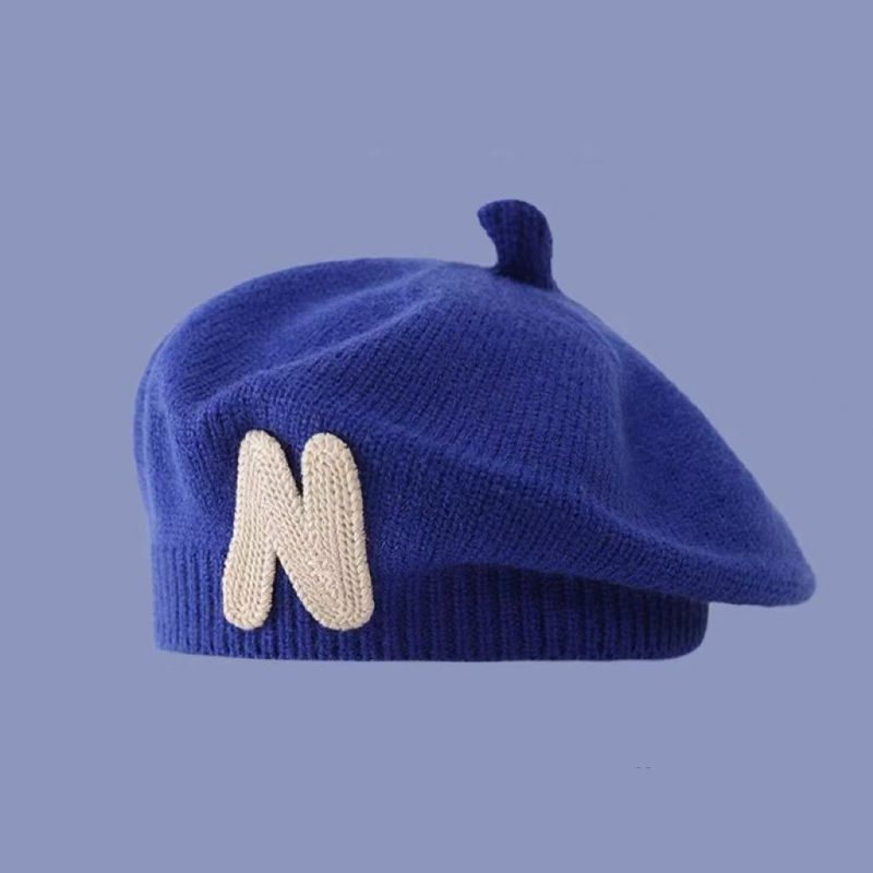 Dječja pletena kapa u korejskom stilu za jesen/zimu, s appliqué natpisom N, slatka i topla.