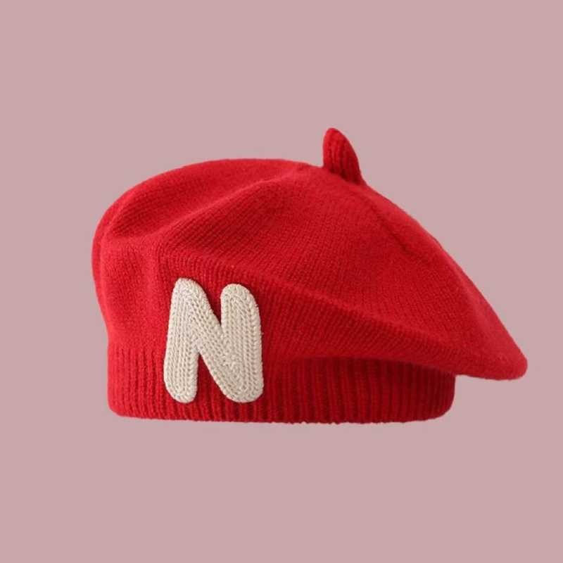 Dječja pletena kapa u korejskom stilu za jesen/zimu, s appliqué natpisom N, slatka i topla.