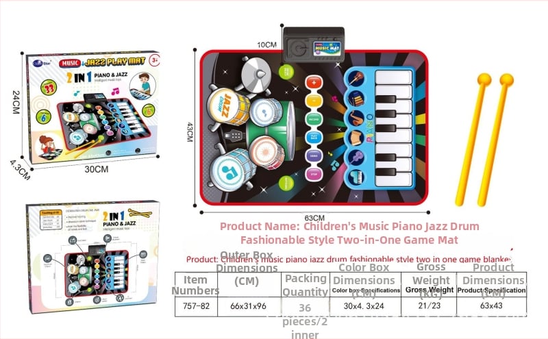 Három az egyben multifunkcionális jazz dob elektronikus zenei matrac gyerekeknek – interaktív szülő-gyermek játék