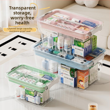 Cutie medicală transparentă, portabilă, pentru uz casnic, capacitate mare, cutie de prim ajutor cu mai multe compartimente pentru depozitare.