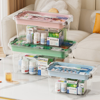 Cutie medicală transparentă, portabilă, pentru uz casnic, capacitate mare, cutie de prim ajutor cu mai multe compartimente pentru depozitare.
