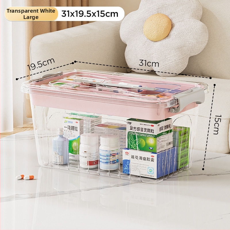 Cutie medicală transparentă, portabilă, pentru uz casnic, capacitate mare, cutie de prim ajutor cu mai multe compartimente pentru depozitare.