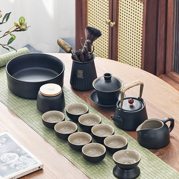 Crni keramički čajni set u japanskom stilu za dom i ured, minimalistički dizajn