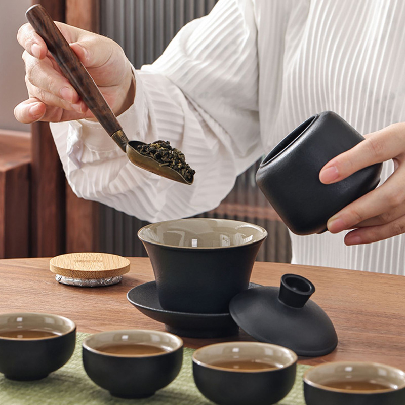 Crni keramički čajni set u japanskom stilu za dom i ured, minimalistički dizajn