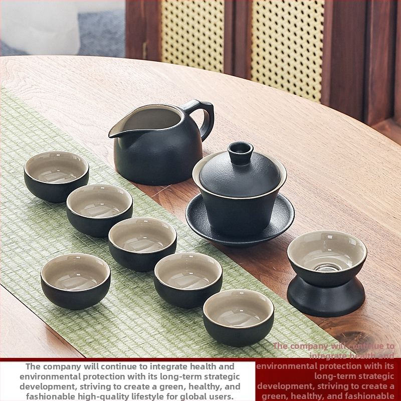 Crni keramički čajni set u japanskom stilu za dom i ured, minimalistički dizajn