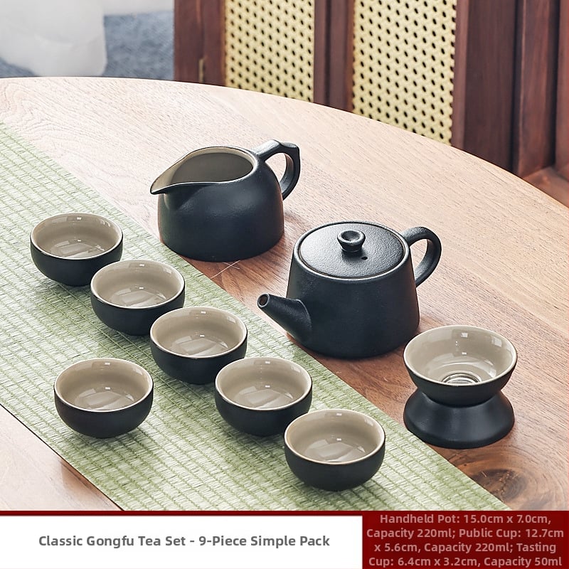 Crni keramički čajni set u japanskom stilu za dom i ured, minimalistički dizajn