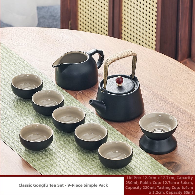 Crni keramički čajni set u japanskom stilu za dom i ured, minimalistički dizajn
