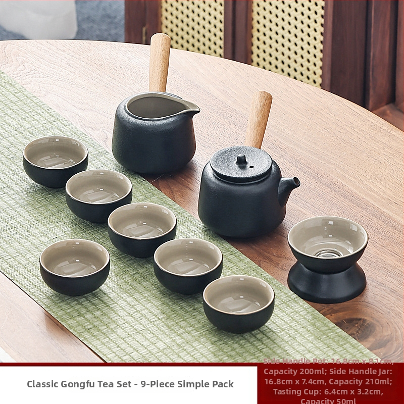 Crni keramički čajni set u japanskom stilu za dom i ured, minimalistički dizajn
