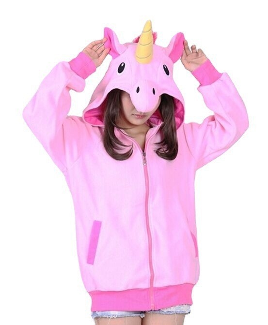 Hoodie s kapuljačom od flisa sa motivima crtane životinje: Pikachu, Vatreni zmaj, Pegaz, Mjesečni elf, Svinja i Dinosaur – crna i ružičasta