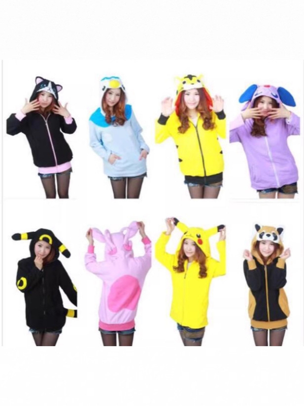 Hoodie s kapuljačom od flisa sa motivima crtane životinje: Pikachu, Vatreni zmaj, Pegaz, Mjesečni elf, Svinja i Dinosaur – crna i ružičasta
