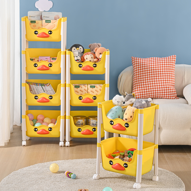 Viacposchodový stojan na hračky Little Yellow Duck na kolieskach do detskej izby