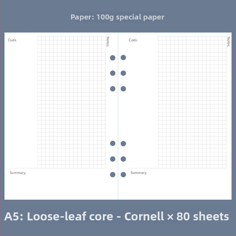 Zápisník A5 s voľnými listami na účtovníctvo so šesťdierkovým zakladačom, bodkovaným mriežkovaním, týždenným a mesačným diárom