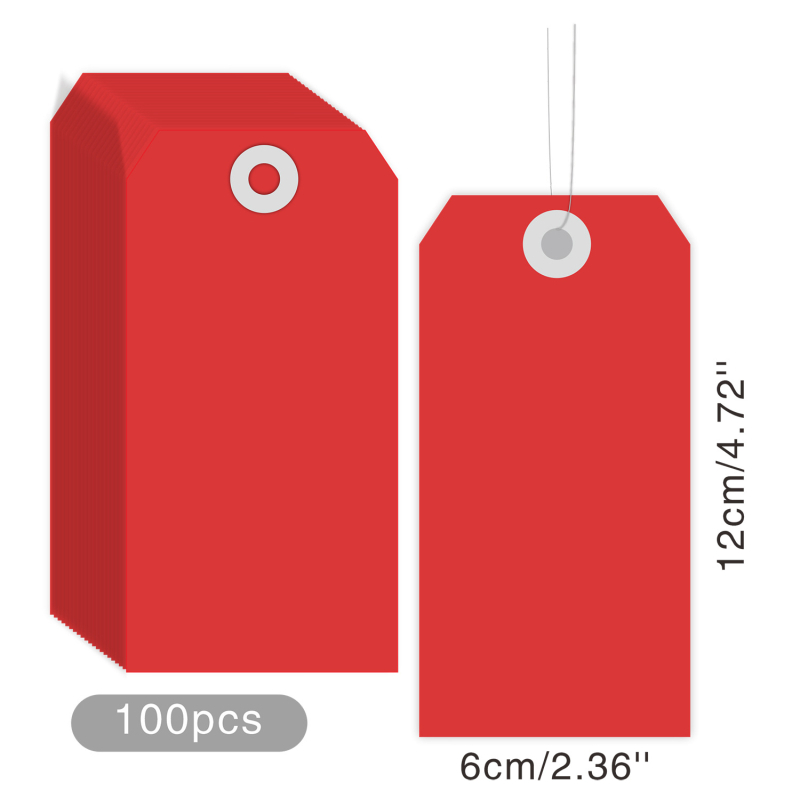 Manila papír árucímkék dróttal, 100 db, két méret: 3,5 × 7 cm és 6 × 12 cm, környezetbarát színváltozatok, ruhákhoz és poggyászhoz.