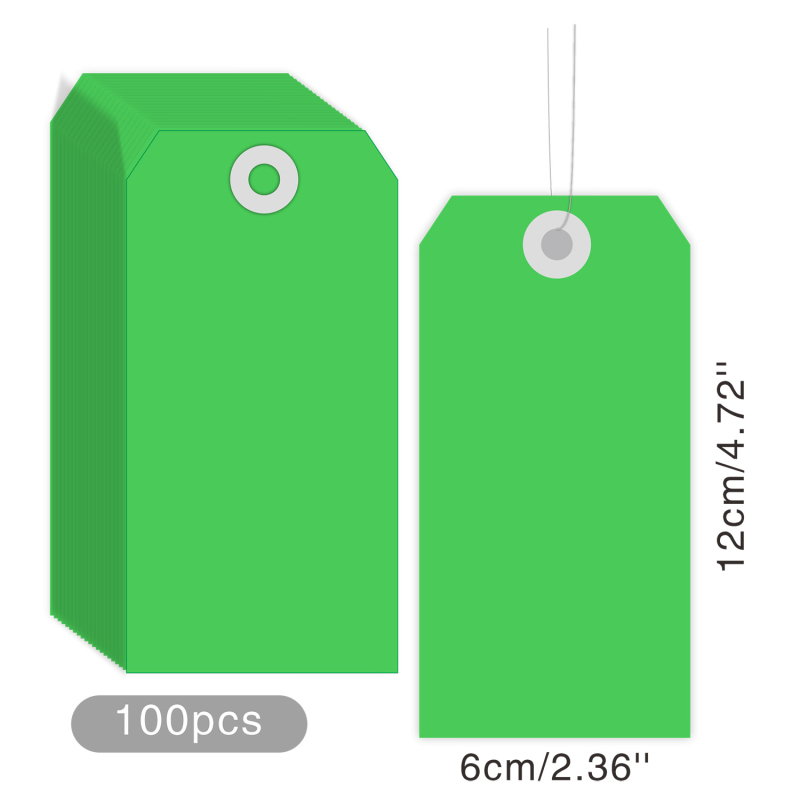 Manila papír árucímkék dróttal, 100 db, két méret: 3,5 × 7 cm és 6 × 12 cm, környezetbarát színváltozatok, ruhákhoz és poggyászhoz.