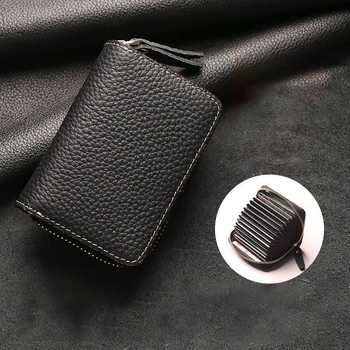 PU кожен държач за карти с защита срещу кражба, компактен портфейл за документи с множество отделения и място за шофьорска книжка