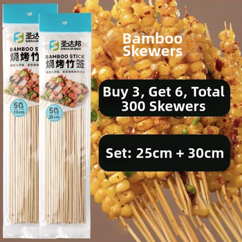 Elhasználható bambusznyárs grillhez – kolbász, odén és csípős hot pot, 25 cm hosszú, 0,15 mm vastagságú, 50 darab csomagolásonként, 2026 kiadás