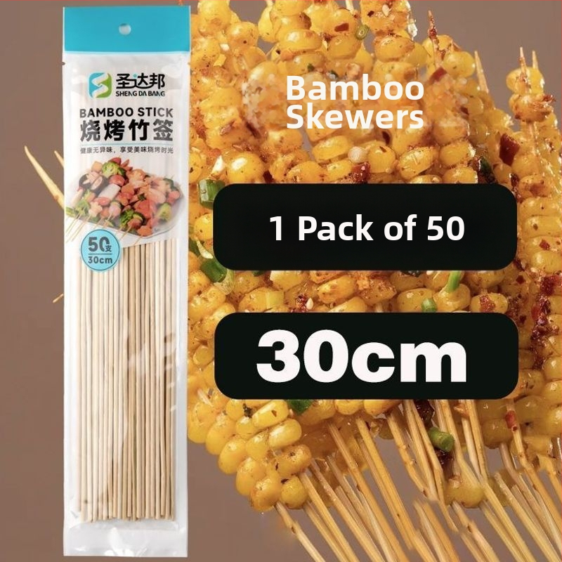 Elhasználható bambusznyárs grillhez – kolbász, odén és csípős hot pot, 25 cm hosszú, 0,15 mm vastagságú, 50 darab csomagolásonként, 2026 kiadás