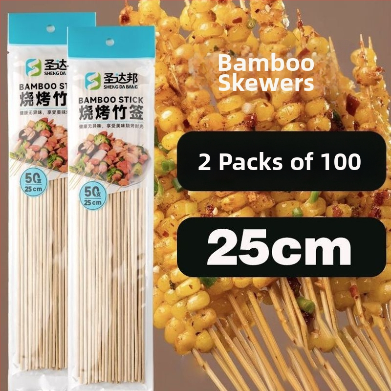 Elhasználható bambusznyárs grillhez – kolbász, odén és csípős hot pot, 25 cm hosszú, 0,15 mm vastagságú, 50 darab csomagolásonként, 2026 kiadás