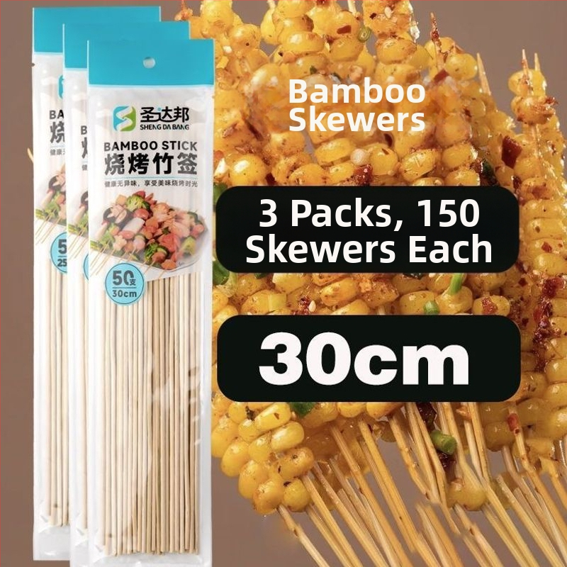 Elhasználható bambusznyárs grillhez – kolbász, odén és csípős hot pot, 25 cm hosszú, 0,15 mm vastagságú, 50 darab csomagolásonként, 2026 kiadás