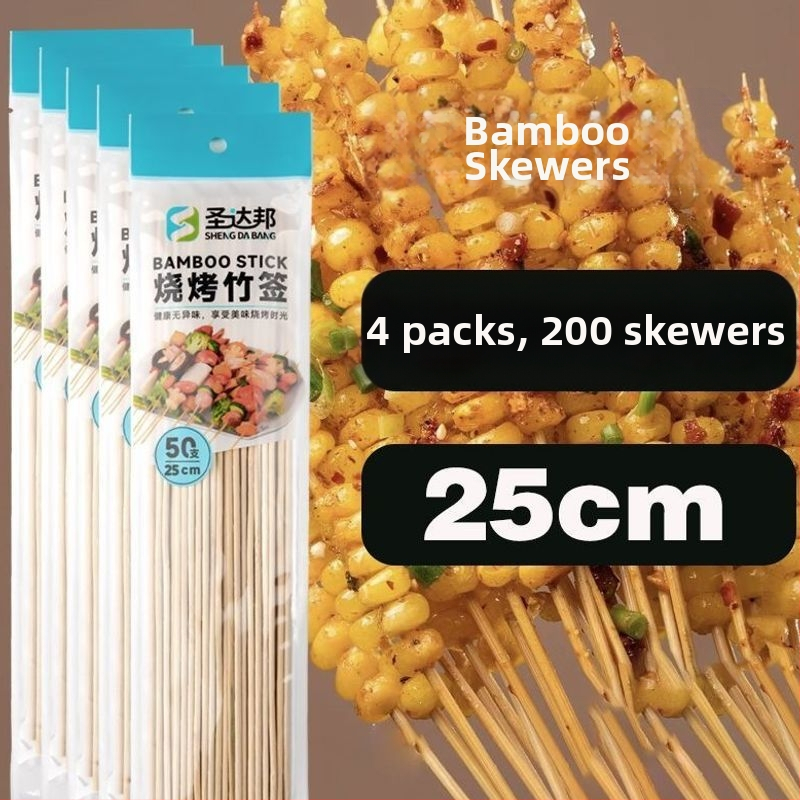 Elhasználható bambusznyárs grillhez – kolbász, odén és csípős hot pot, 25 cm hosszú, 0,15 mm vastagságú, 50 darab csomagolásonként, 2026 kiadás