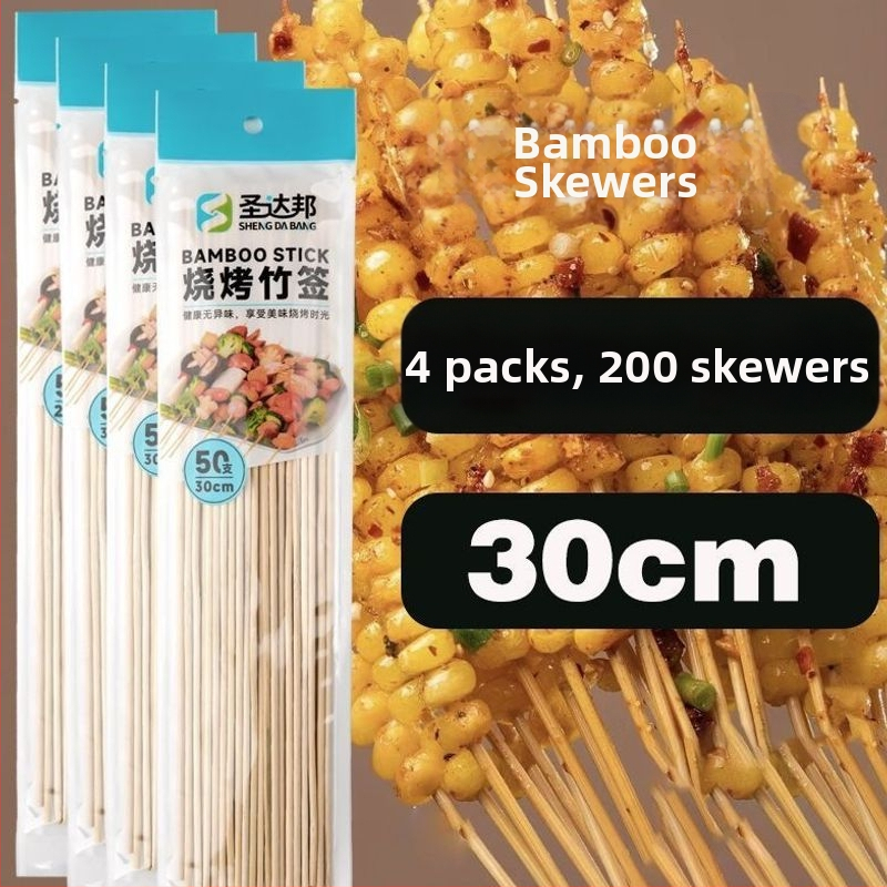 Elhasználható bambusznyárs grillhez – kolbász, odén és csípős hot pot, 25 cm hosszú, 0,15 mm vastagságú, 50 darab csomagolásonként, 2026 kiadás