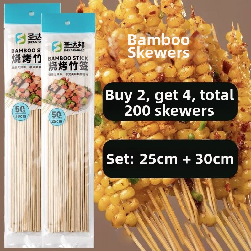 Elhasználható bambusznyárs grillhez – kolbász, odén és csípős hot pot, 25 cm hosszú, 0,15 mm vastagságú, 50 darab csomagolásonként, 2026 kiadás