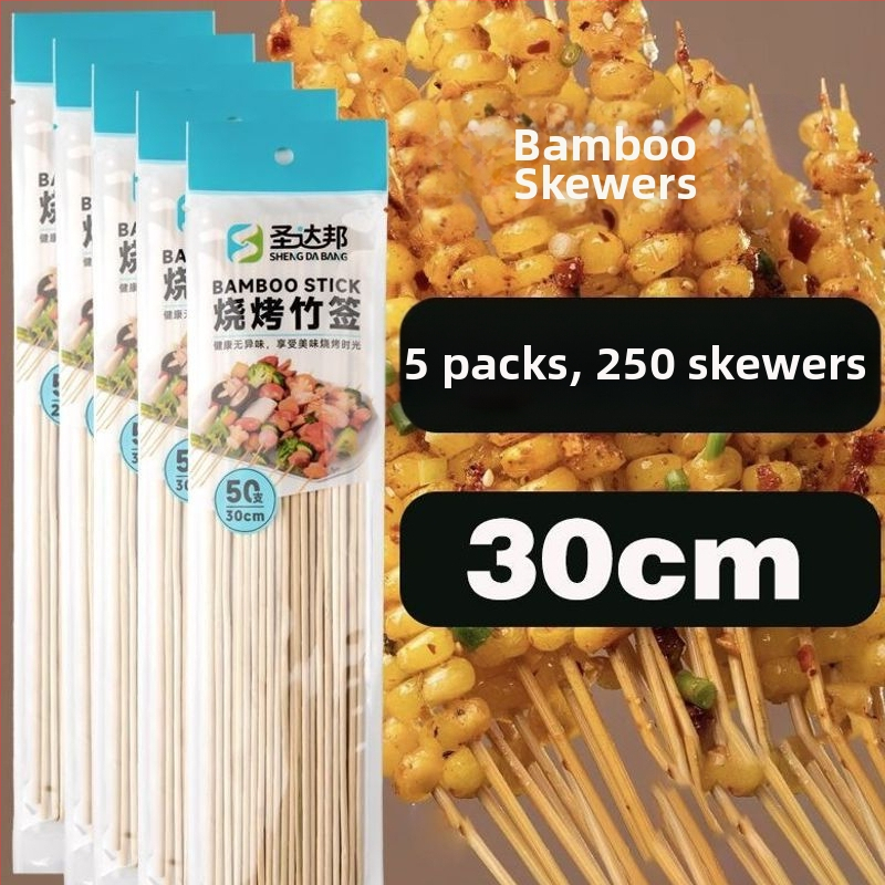Elhasználható bambusznyárs grillhez – kolbász, odén és csípős hot pot, 25 cm hosszú, 0,15 mm vastagságú, 50 darab csomagolásonként, 2026 kiadás