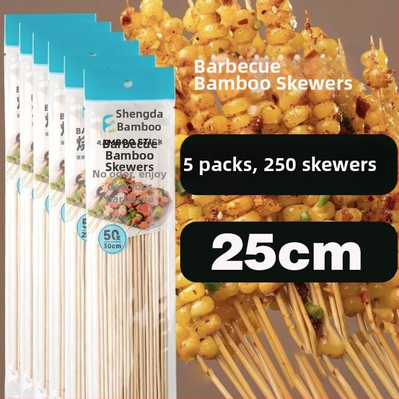 Elhasználható bambusznyárs grillhez – kolbász, odén és csípős hot pot, 25 cm hosszú, 0,15 mm vastagságú, 50 darab csomagolásonként, 2026 kiadás