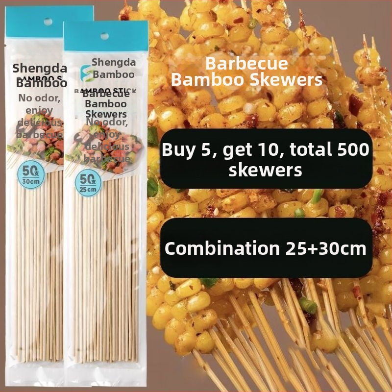 Elhasználható bambusznyárs grillhez – kolbász, odén és csípős hot pot, 25 cm hosszú, 0,15 mm vastagságú, 50 darab csomagolásonként, 2026 kiadás