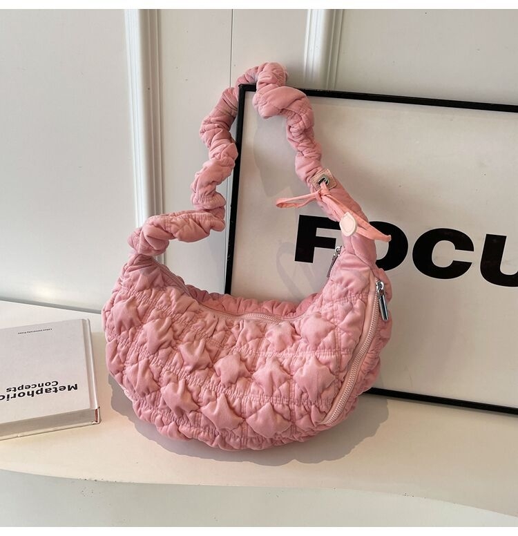 Torba u korejskom stilu, plisirana torbica oblaka, dumpling oblik, crossbody za žene od baršuna