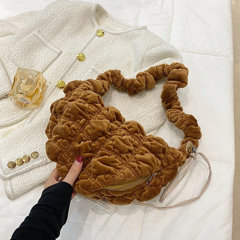 Torba u korejskom stilu, plisirana torbica oblaka, dumpling oblik, crossbody za žene od baršuna