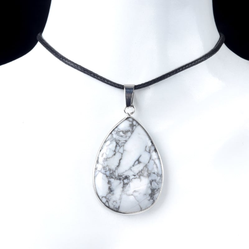 1741-White K Edge 25x35 Nagy vízcsepp alakú bezel nyaklánc, kristállyal és félkővel, rézzel galvanizált ezüst