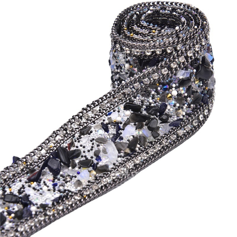 3,5 cm rhinestone pojas applikacija, ručno šivana, s ljepilom na stražnjoj strani za DIY odjeću