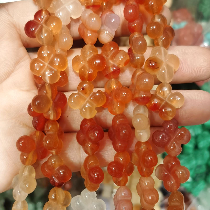 14 mm prirodni kamen, dvostrano četverolisne cvjetne perle – ametist i crveni ahat, DIY dodaci za nakit