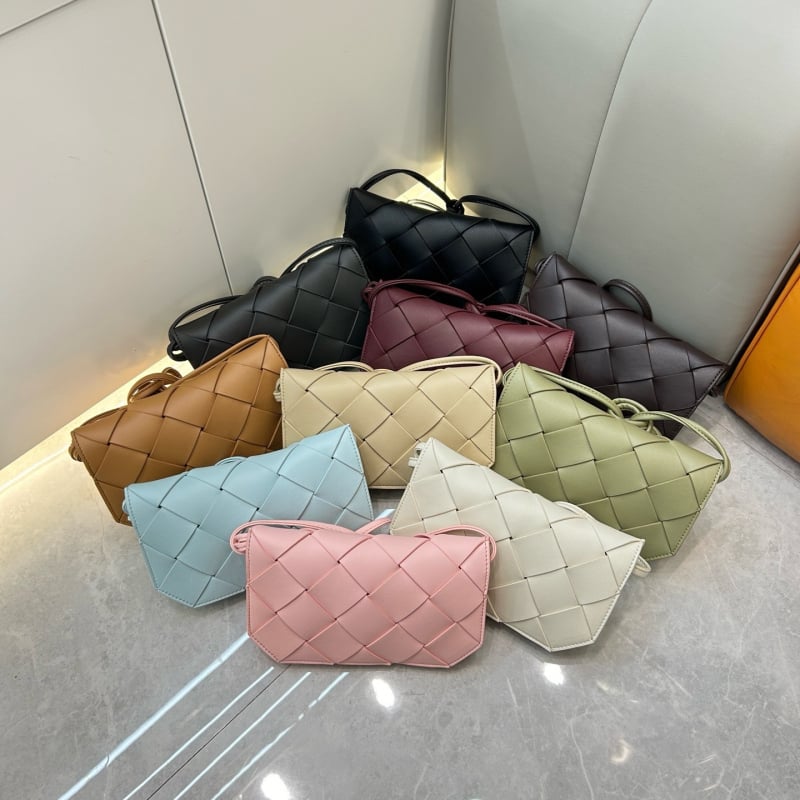Geantă mică pătrată din piele naturală, împletită, unisex, pentru telefon, curea crossbody