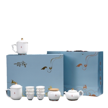 Emailezett színű Kung Fu teáskészlet fehér porcelánból — teáskanna, fedeles teáscsésze és fedeles tál otthoni tea-ceremóniához