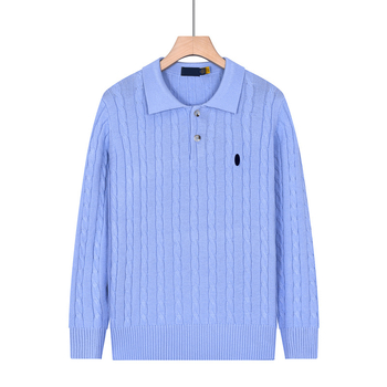 Pulover tricotat pentru bărbați, cu guler polo, torsadă, culoare solidă, mâneci lungi